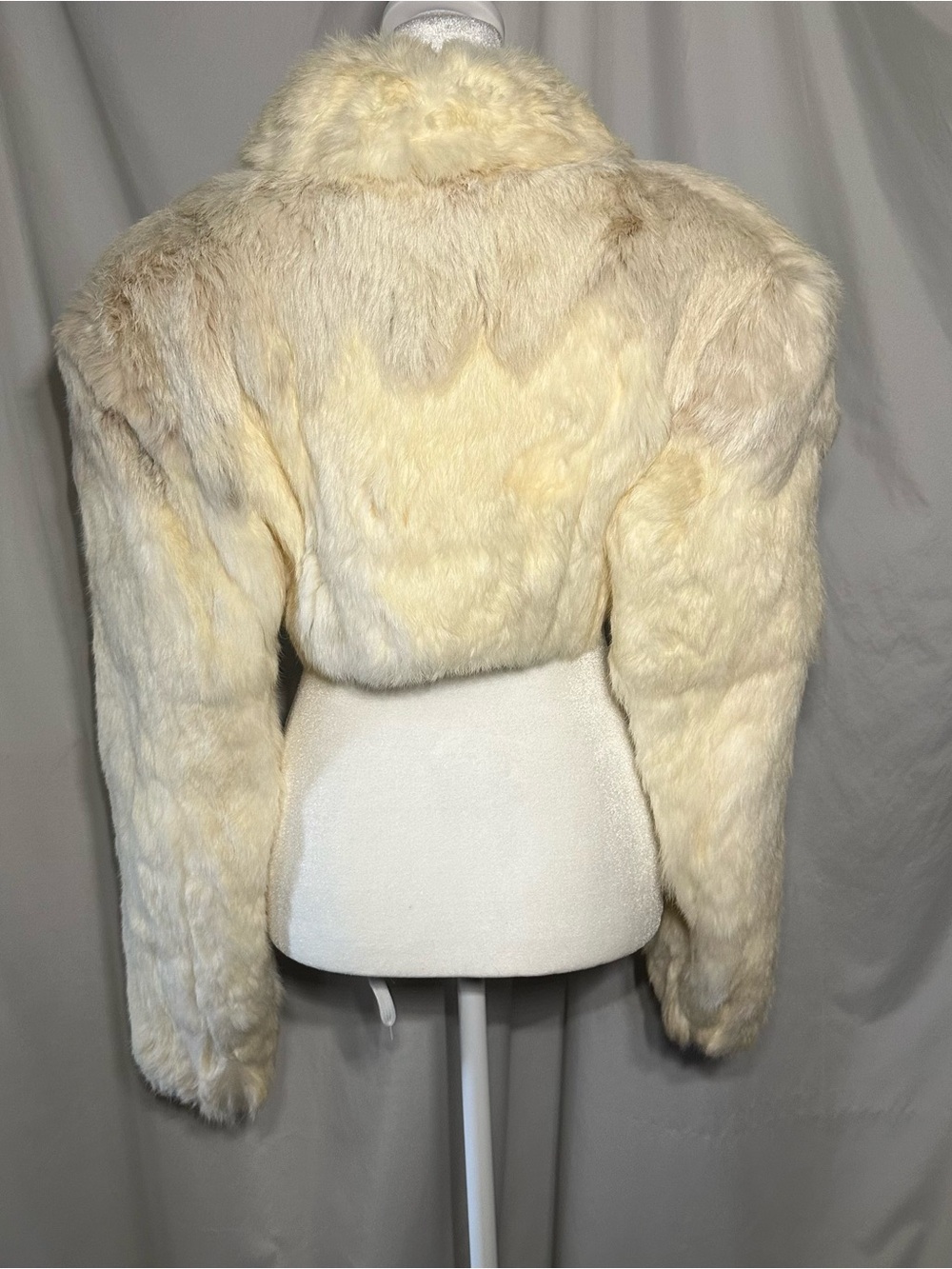 Classic Cream Rabbit Fur Cropped Jacket - Picture 3 of 4